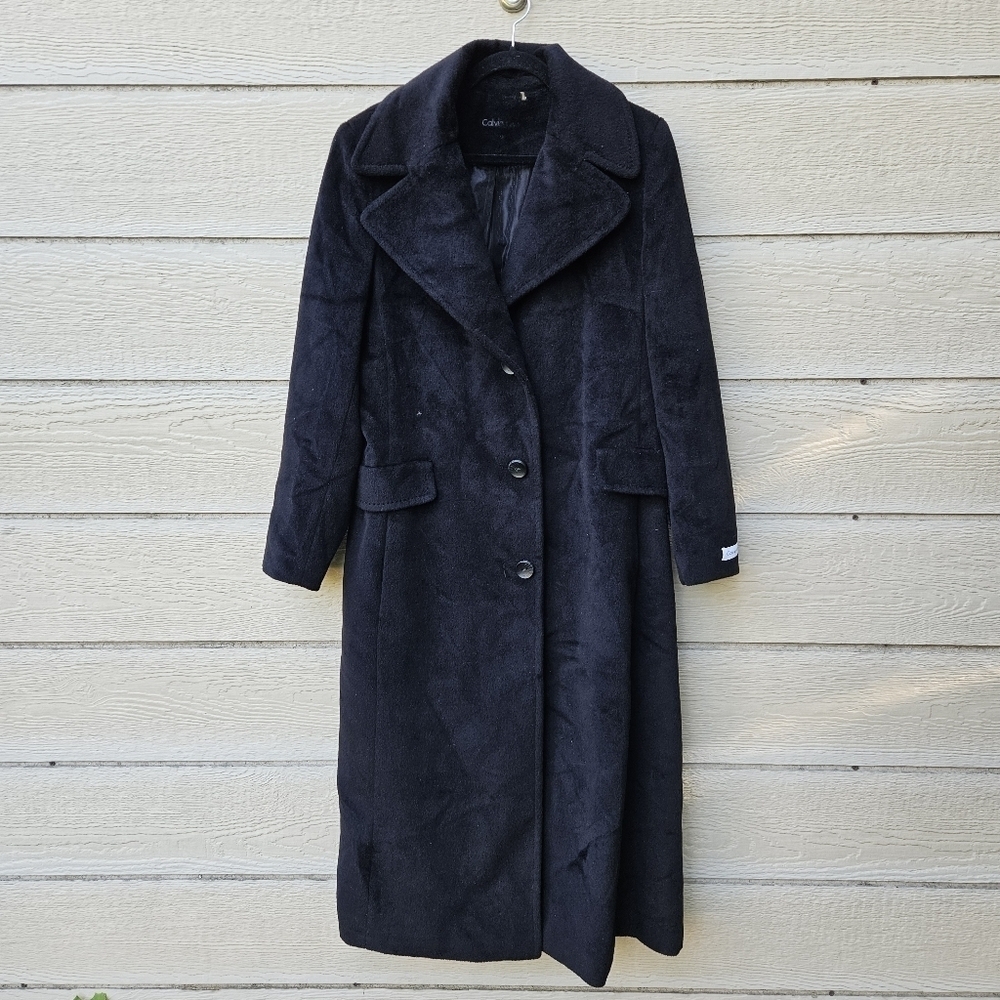 Calvin Klein black wool-blend full length overcoat size 12